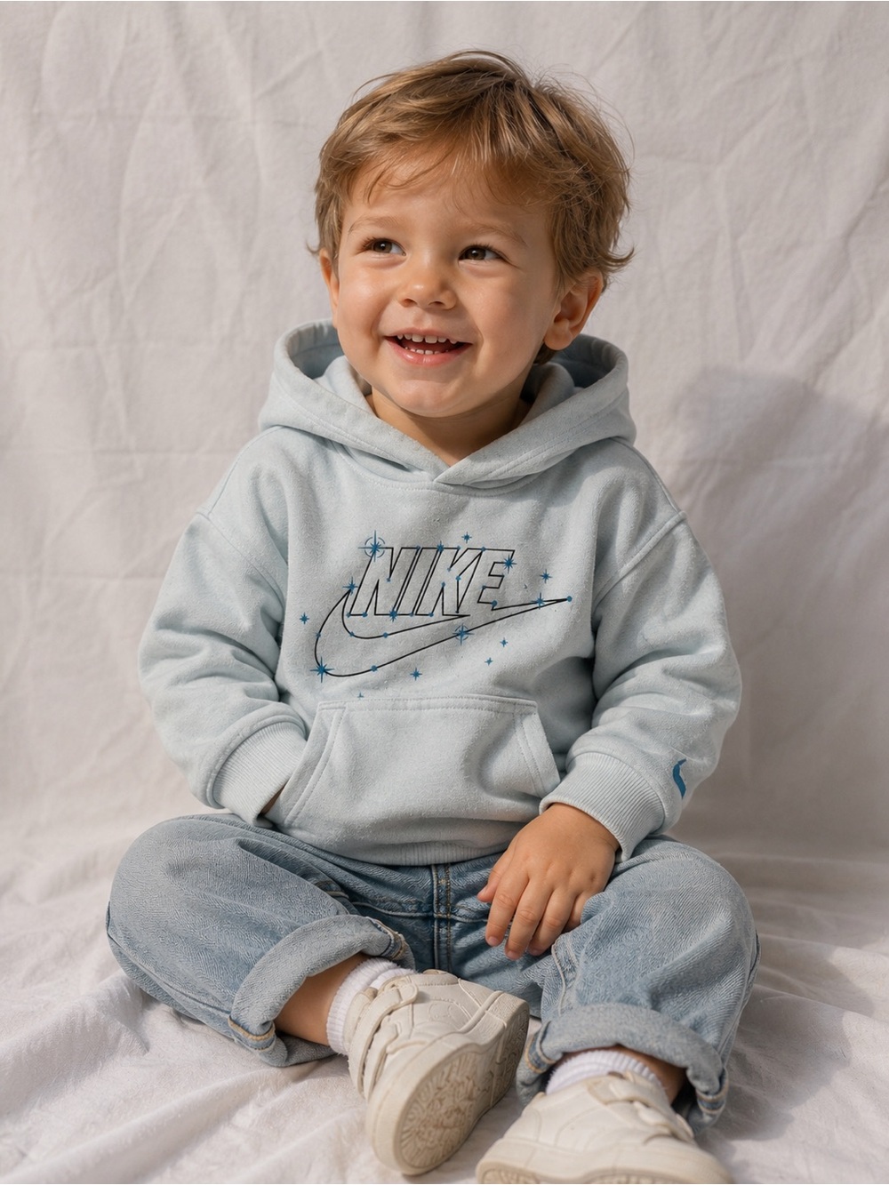 Nike Baby Hoodie in Pale Blue with Navy Logo